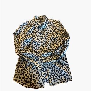 Talbots Cream and Black Leopard Print Button-Up Shirt